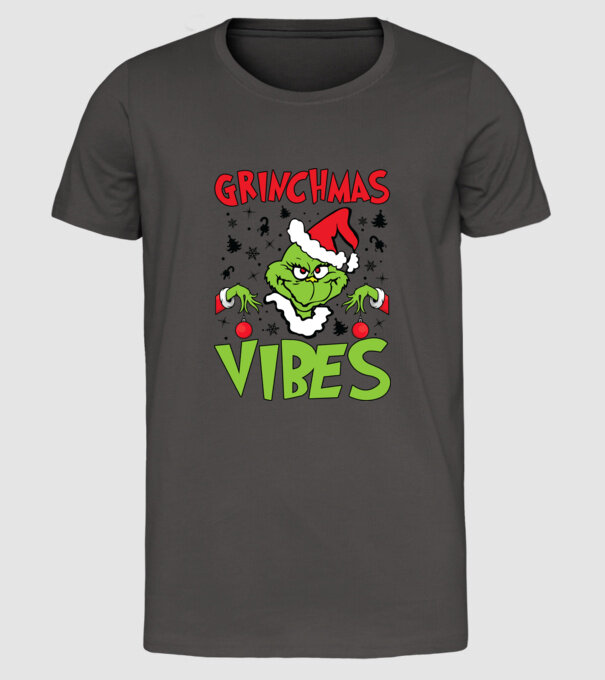 Grinchmas Vibes - Grinch model gri închis pe tricou