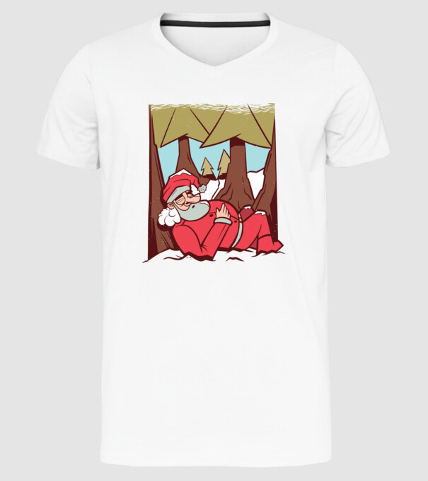 Moș Crăciun dormind model alb pe tricou