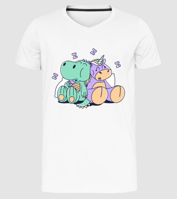 Unicorn adormit și T-rex model alb pe tricou