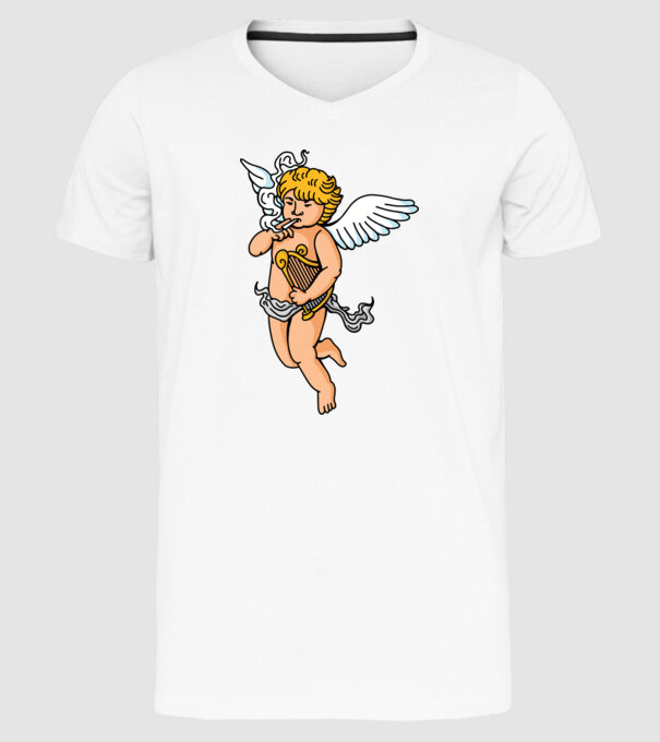 Înger cu Țigaretă model alb pe tricou