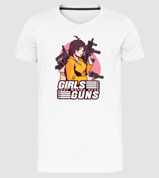 Anime fată cu armă model alb pe tricou