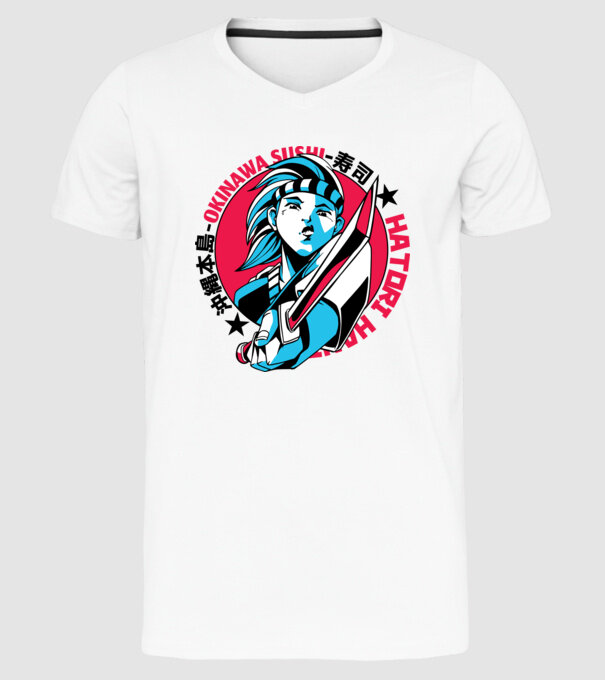 Fată Anime cu sabie model alb pe tricou