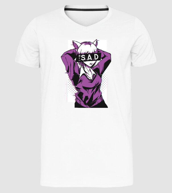 Anime fată tristă model alb pe tricou