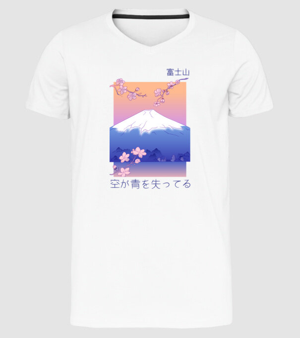 Anime Vaporwave munte model alb pe tricou
