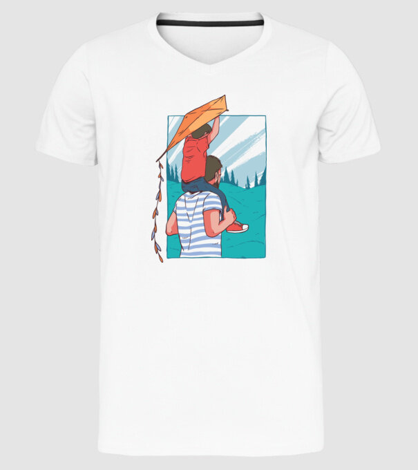 Tată-fiu înălțarea zmeului model alb pe tricou