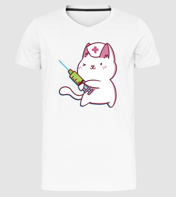 Pisică asistent medical cu vaccin model alb pe tricou
