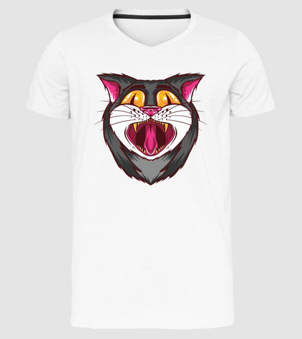 Pisică care cască model alb pe tricou