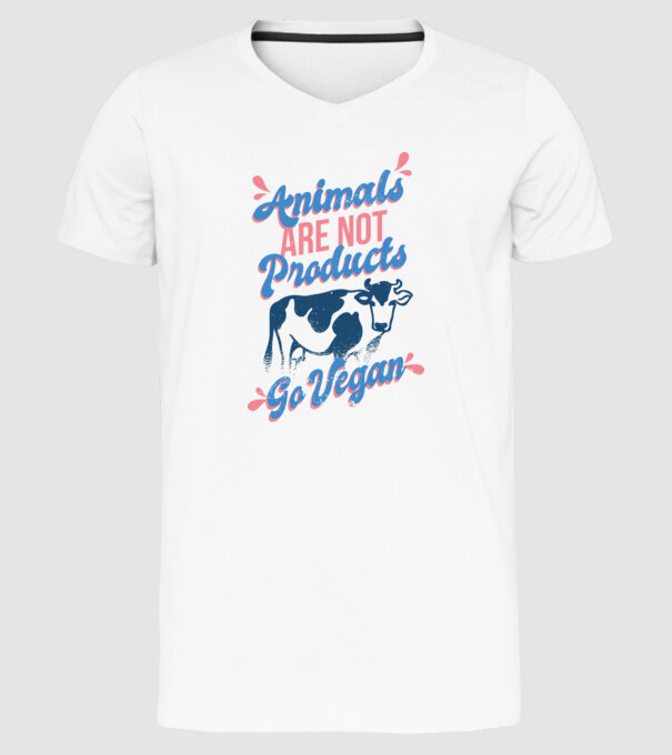 Animalele nu sunt produse, fii vegan tricou model alb pe tricou