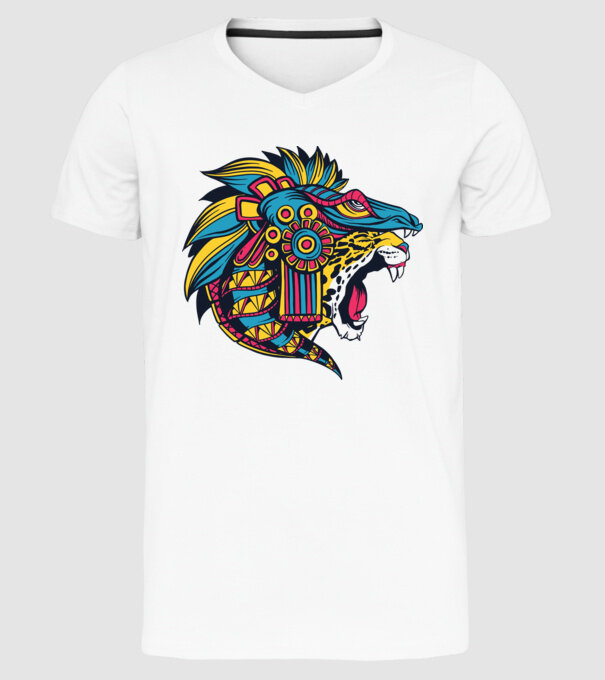 Aztec Jaguar model alb pe tricou