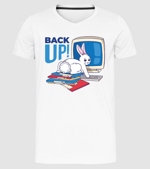 Back up bunny model alb pe tricou