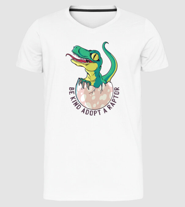Be kind adopt a Raptor tricou cu dinozaur model alb pe tricou