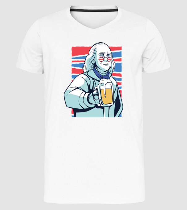 Benjamin Franklin Beer model alb pe tricou