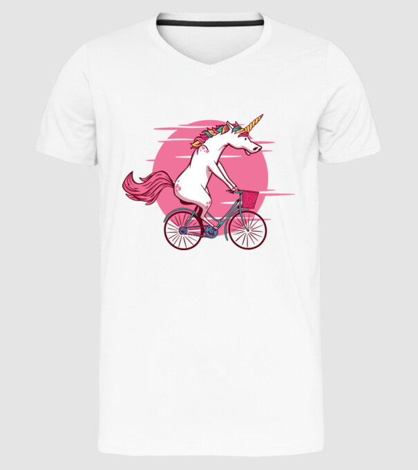 Unicorn cu bicicletă model alb pe tricou
