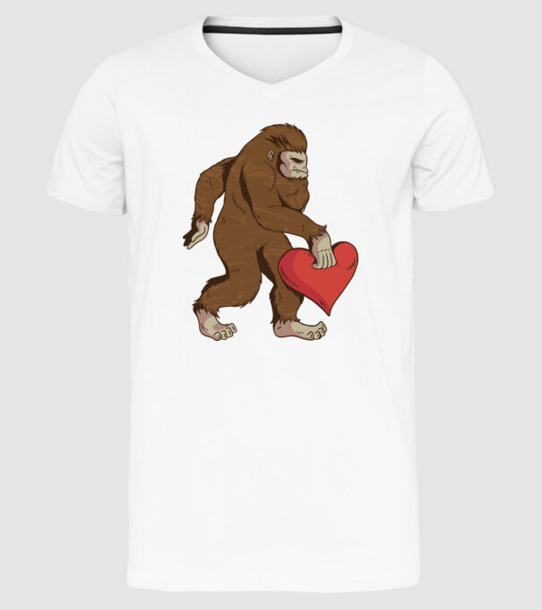 Bigfoot Yeti cu inimă model alb pe tricou