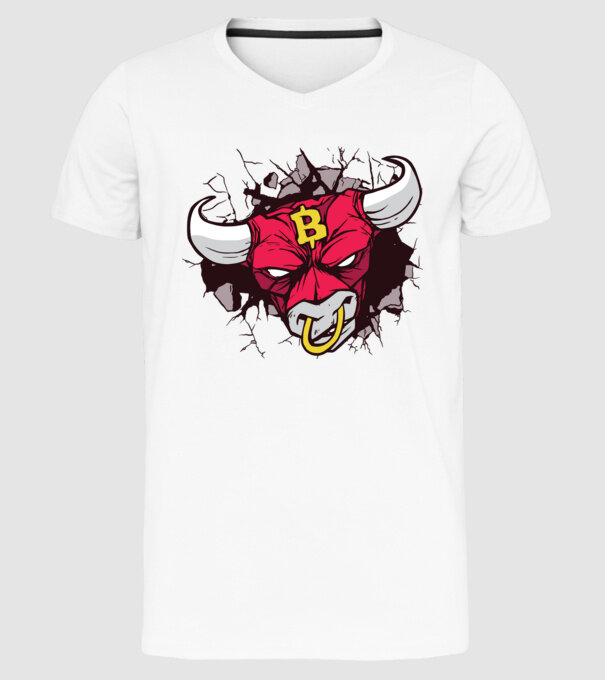 Taur Bitcoin model alb pe tricou
