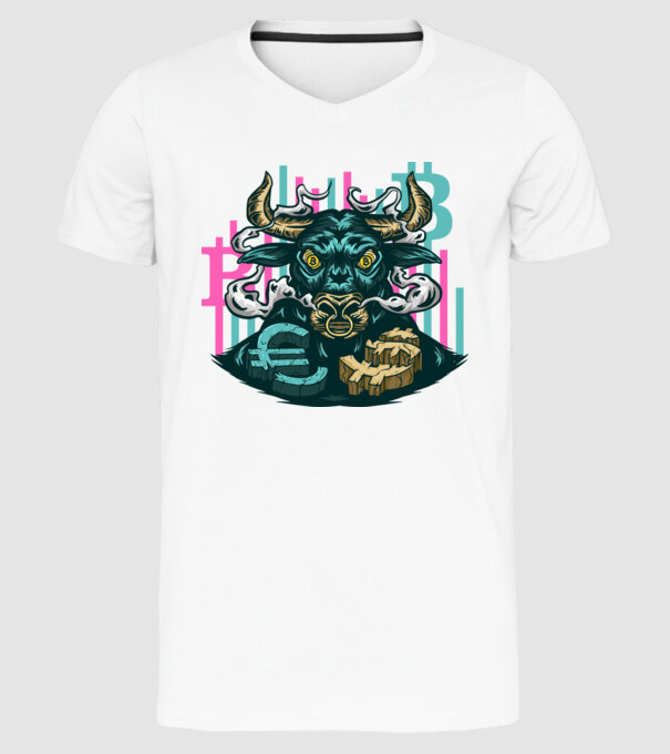 Taur Bitcoin model alb pe tricou