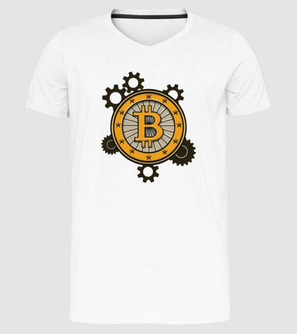 Mecanică Bitcoin model alb pe tricou