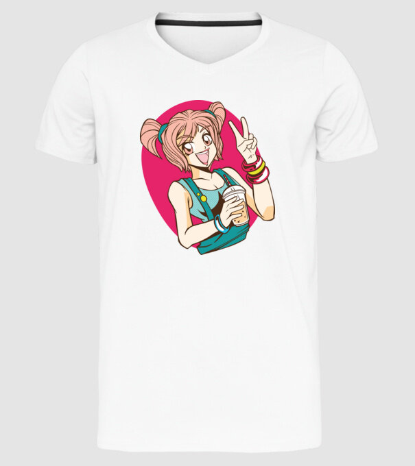 Bobba fată Anime model alb pe tricou