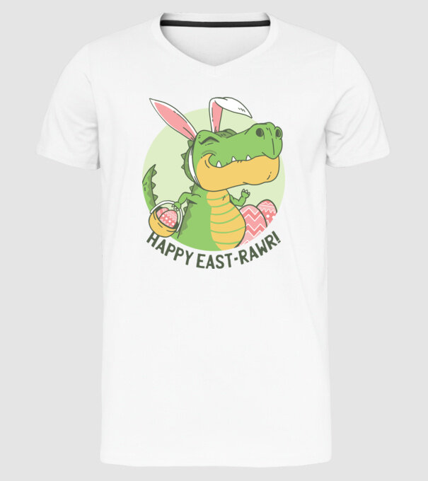 Paște Fericit tricou cu dinozaur model alb pe tricou