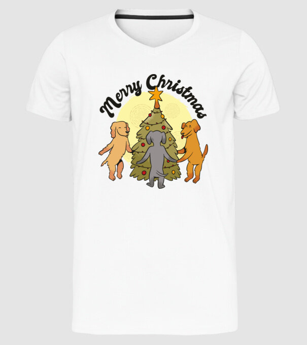 Crăciun fericit cu câine model alb pe tricou