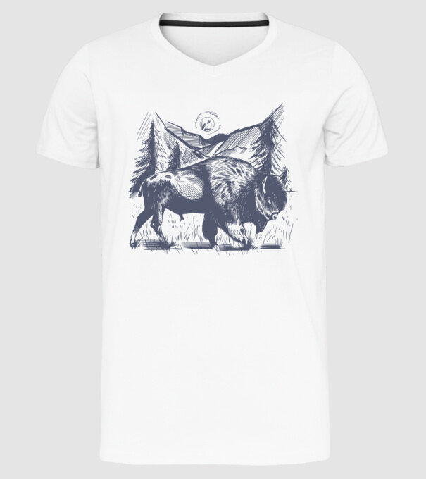 Bizon model alb pe tricou
