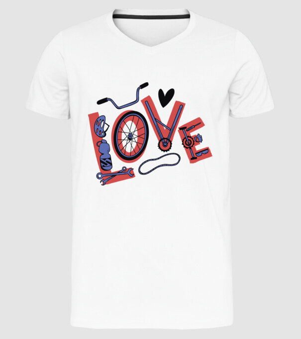 Love Bicicletă model alb pe tricou
