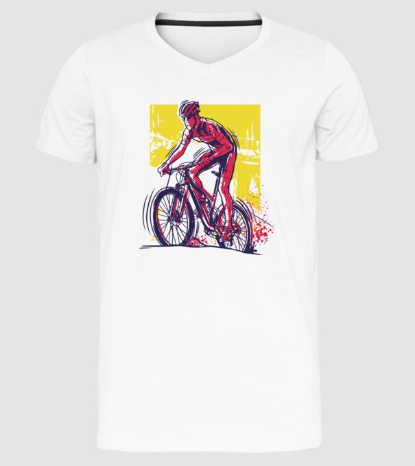 Ciclist model alb pe tricou
