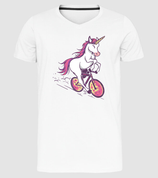 unicorn cu bicicletă model alb pe tricou