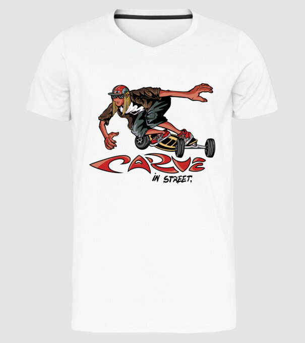 Carveboard Longboard model alb pe tricou