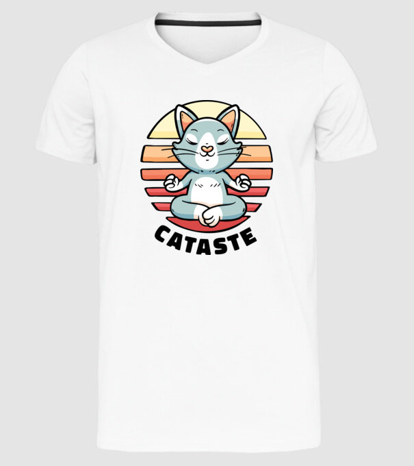 Pisică Cataste meditație model alb pe tricou
