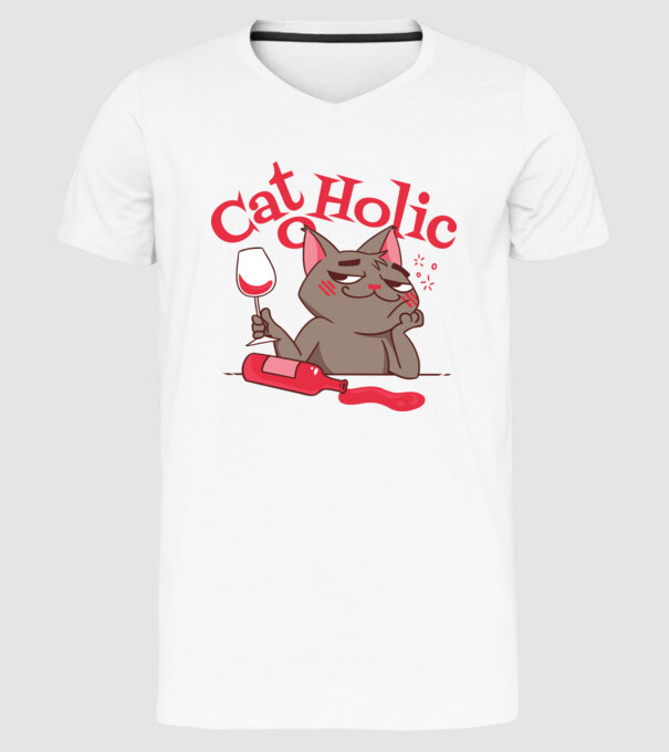 Catoholic - iubitor de pisici model alb pe tricou
