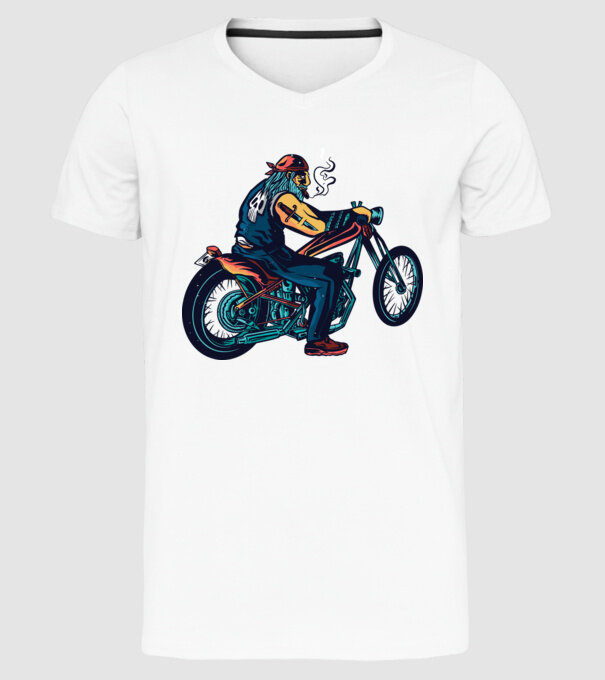 Motociclist Chopper model alb pe tricou