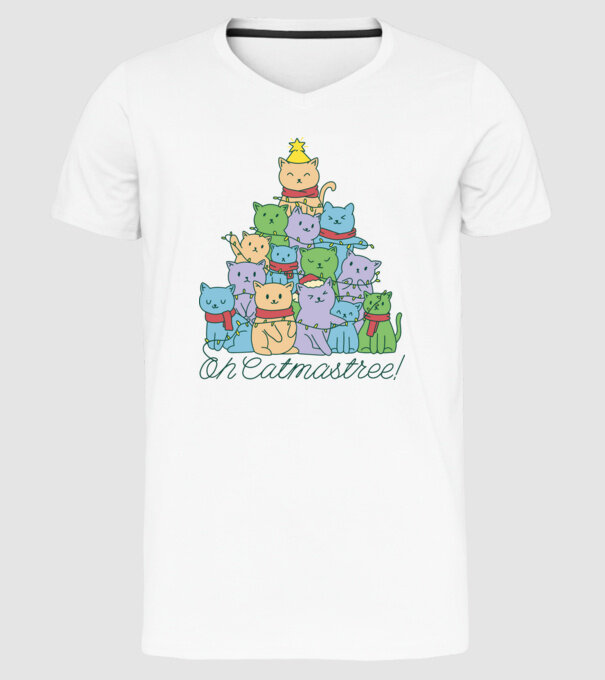 Pom de Crăciun Pisică model alb pe tricou