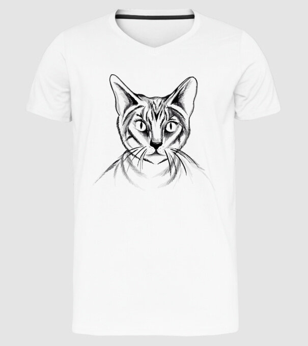 Pisică desen model alb pe tricou