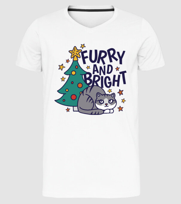 Crăciun cu pisică model alb pe tricou