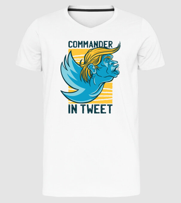 Commander in Tweet - Trump model alb pe tricou