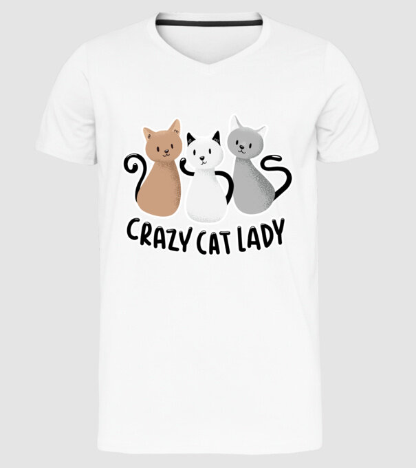 Crazy Cat Lady - fată nebună cu pisică model alb pe tricou