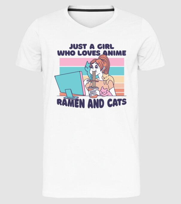 Doar o fată căreia îi place Anime, Ramen și pisicile model alb pe tricou