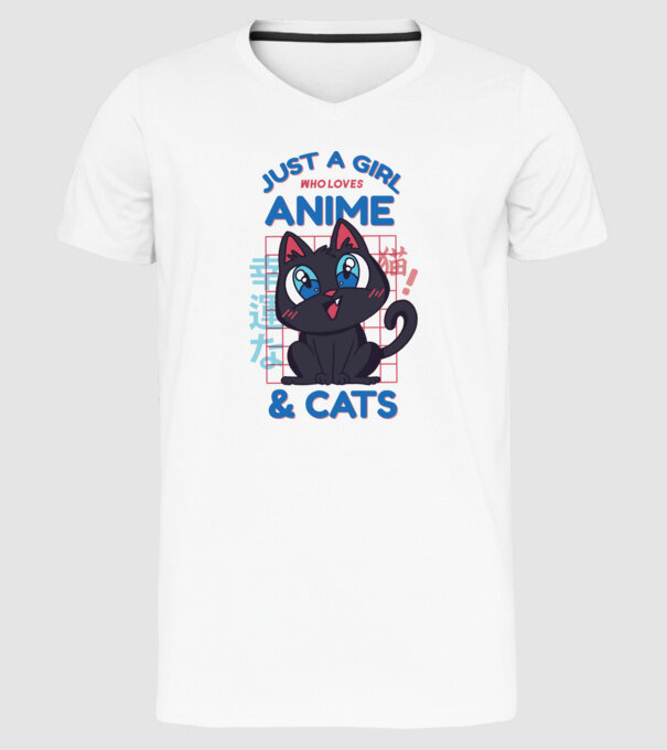 Doar o fată căreia îi place Anime și Pisicile model alb pe tricou