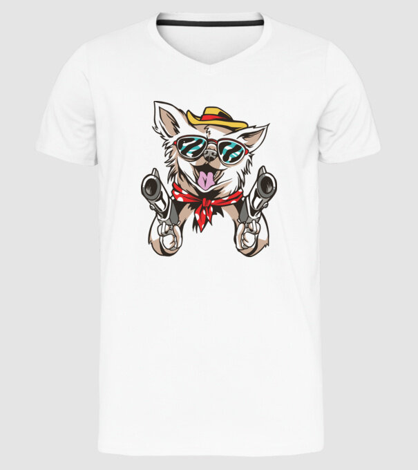 Chihuahua cu Pistol model alb pe tricou