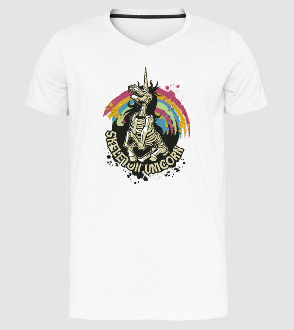 Schelet unicorn model alb pe tricou