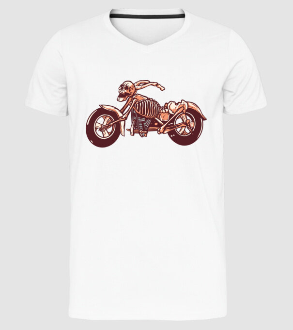 Motocicletă cu Schelet model alb pe tricou