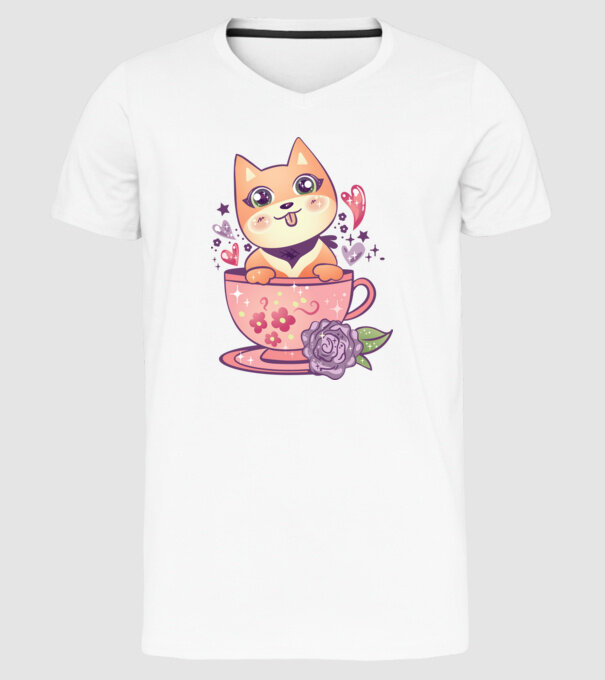 Câine drăguț Anime model alb pe tricou