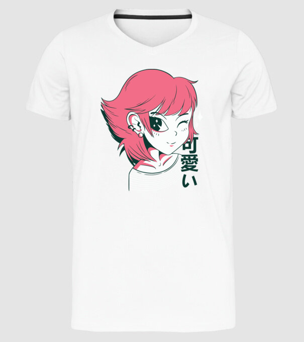 Fată drăguță Anime model alb pe tricou