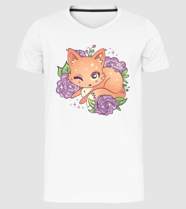Vulpe Drăguță Anime model alb pe tricou
