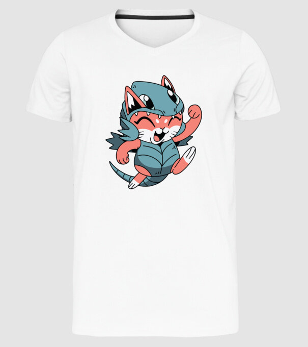 Pisicuță drăguță în costum de dragon model alb pe tricou