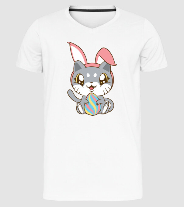 Pisicuță drăguță de Paște model alb pe tricou