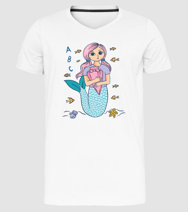 Sirenă Școlăriță drăguță model alb pe tricou