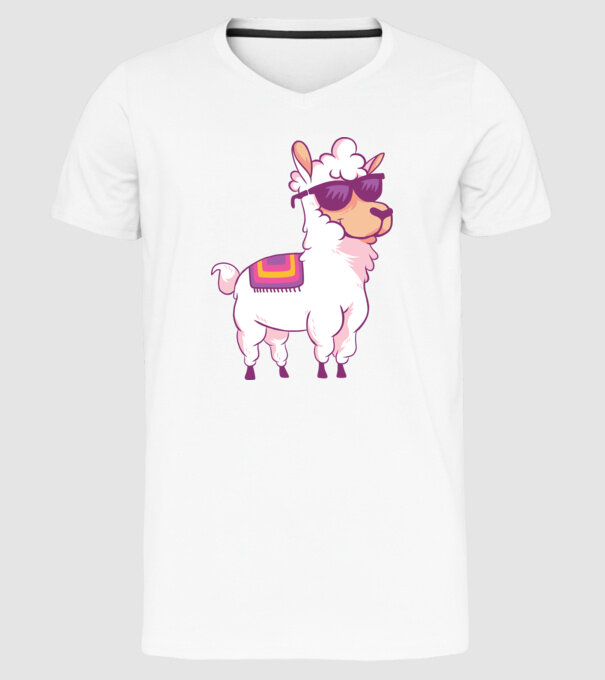 Llama drăguț model alb pe tricou