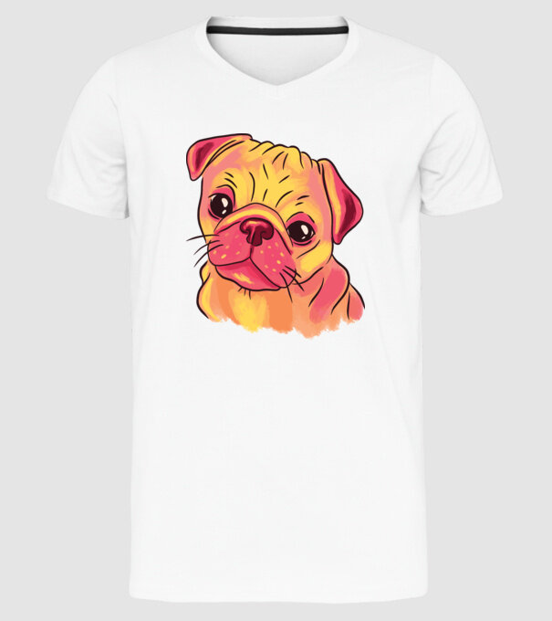 Cap de Mops drăguț model alb pe tricou